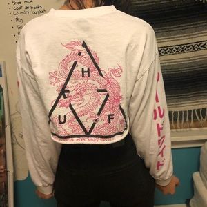 White dragon long sleeve crop top
